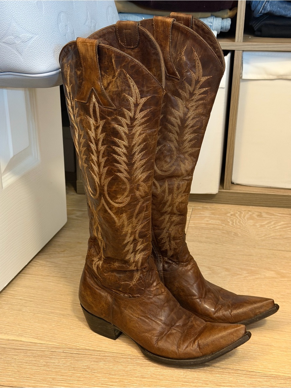 Old Gringo Mayra Tall Brown Embroidered Snip Toe Leather Cowgirl Boots 9B 🤠